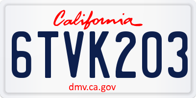 CA license plate 6TVK203