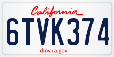CA license plate 6TVK374