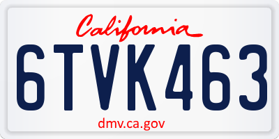 CA license plate 6TVK463