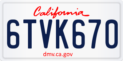 CA license plate 6TVK670