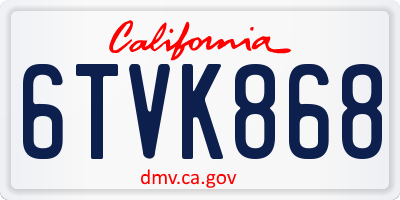 CA license plate 6TVK868