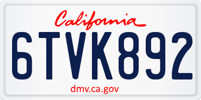 CA license plate 6TVK892