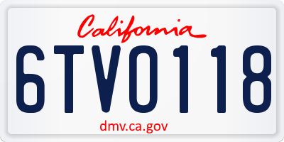 CA license plate 6TVO118