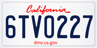 CA license plate 6TVO227