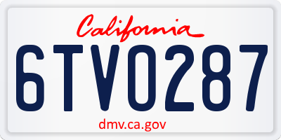 CA license plate 6TVO287