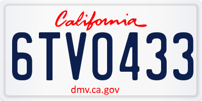 CA license plate 6TVO433
