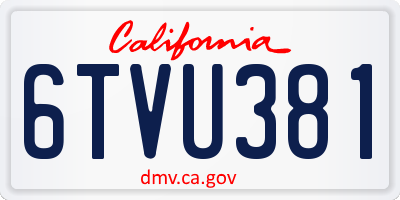 CA license plate 6TVU381