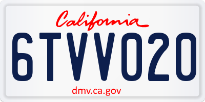 CA license plate 6TVV020
