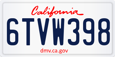 CA license plate 6TVW398