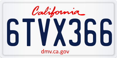 CA license plate 6TVX366