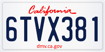 CA license plate 6TVX381