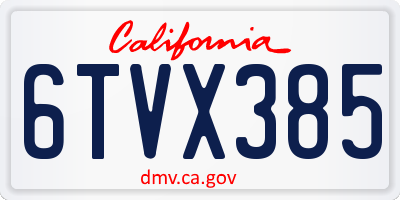 CA license plate 6TVX385