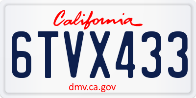 CA license plate 6TVX433