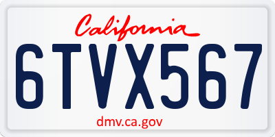 CA license plate 6TVX567