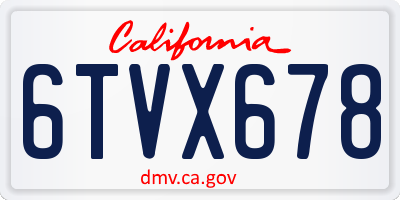 CA license plate 6TVX678