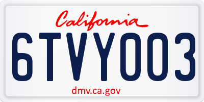 CA license plate 6TVY003