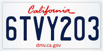 CA license plate 6TVY203
