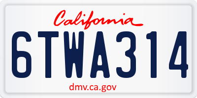 CA license plate 6TWA314