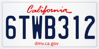 CA license plate 6TWB312