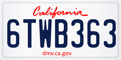 CA license plate 6TWB363