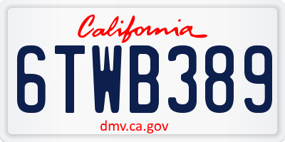 CA license plate 6TWB389
