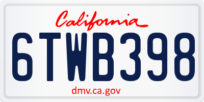 CA license plate 6TWB398