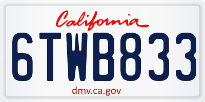 CA license plate 6TWB833