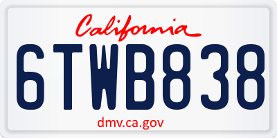 CA license plate 6TWB838