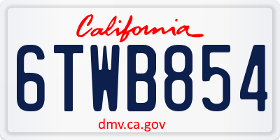 CA license plate 6TWB854