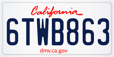CA license plate 6TWB863