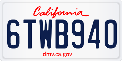 CA license plate 6TWB940