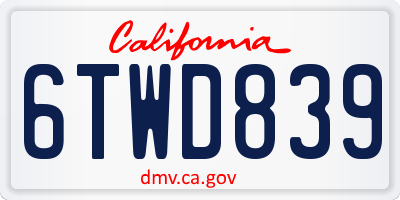CA license plate 6TWD839
