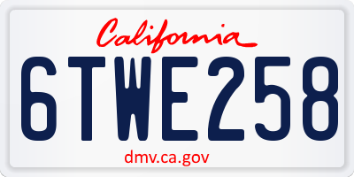 CA license plate 6TWE258