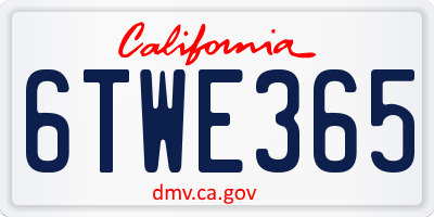 CA license plate 6TWE365