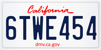 CA license plate 6TWE454