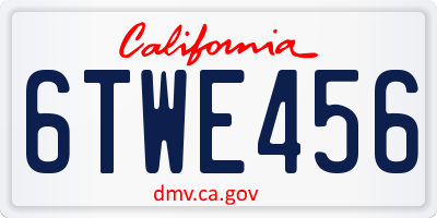 CA license plate 6TWE456