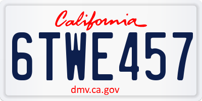 CA license plate 6TWE457