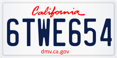 CA license plate 6TWE654