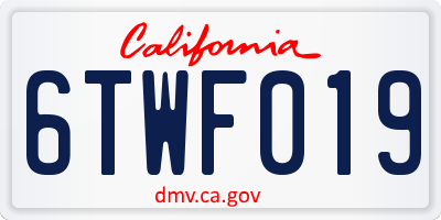 CA license plate 6TWF019