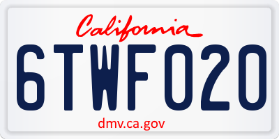 CA license plate 6TWF020