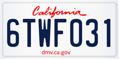 CA license plate 6TWF031
