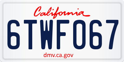 CA license plate 6TWF067