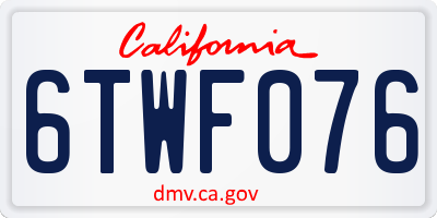 CA license plate 6TWF076
