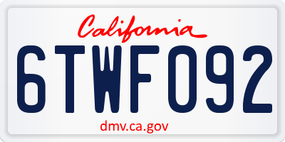 CA license plate 6TWF092