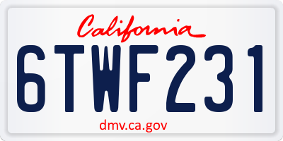 CA license plate 6TWF231