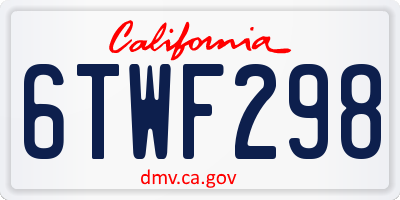 CA license plate 6TWF298