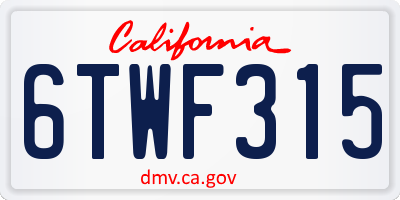 CA license plate 6TWF315