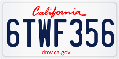 CA license plate 6TWF356