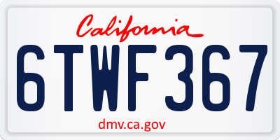 CA license plate 6TWF367