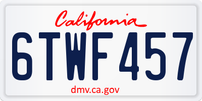 CA license plate 6TWF457